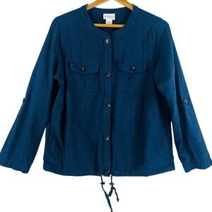 Liz Claiborne Women’s Linen/Cotton Bomber Jacket Navy SZ M Roll-Tab Pockets